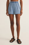 z supply scout jersey denim short medium indigo high rise elastic waistband midweight mineral wash relaxed fit cotton