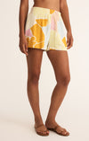 z supply scout riviera linen short mellow yellow high rise fully lined elastic wasitband tropical floral print soft short spring summer