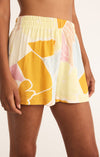 z supply scout riviera linen short mellow yellow high rise fully lined elastic wasitband tropical floral print soft short spring summer