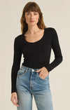 sirena rib long sleeve tee ribbed scoop neck fitted basic layering top black