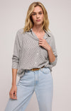 z supply perfect line top collared long sleeve curved hemline button up relaxed fit basic stripe shirt sea salt