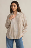 z supply perfect line top button up long sleeve relaxed fit striped collared
