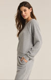 z supply saldana reverse fleece top crewneck long sleeve reverse fleece textured pullover soft relaxed fit heather grey