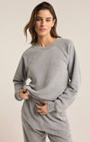 z supply saldana reverse fleece top crewneck long sleeve reverse fleece textured pullover soft relaxed fit heather grey