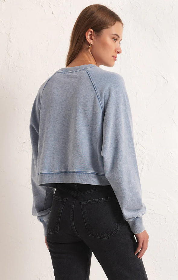 The Crop Out Knit Denim Sweatshirt