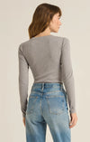 z supply samara rib henley long sleeve bodysuit fitted ribbed fabric half button neckline basic knit top classic heather grey