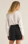 z supply jude lace blouse top white eyelet detail button front gathered sleeve feminine top