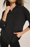 z supply niccola button up top lightweight knit relaxed fit long sleeve collared shirt black