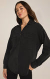 z supply niccola button up top lightweight knit relaxed fit long sleeve collared shirt black