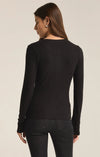 z supply scarlett rib henley top black long sleeve fitted silhouette button detail v- neckline layering top