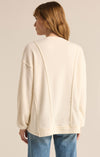 z supply out of towner sweatshirt long sleeve  reverse cozy fleece knit henley pullover midweight seam detail cream