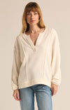 z supply out of towner sweatshirt long sleeve  reverse cozy fleece knit henley pullover midweight seam detail cream