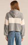 z supply landing colorblocked hoodie drawstring hood plush reverse fleece fabric colorblock stripe cream grey cropped length relaxed fit classic heather grey