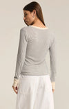 z supply scarlett stripe rib henley top sea salt long sleeve straight cut basic layering top