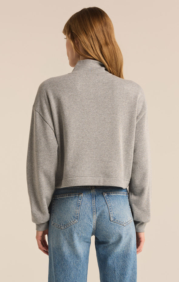 z supply feeling the moment sweatshirt classic heather grey half zip neckline cropped length relaxed fit soft fleece