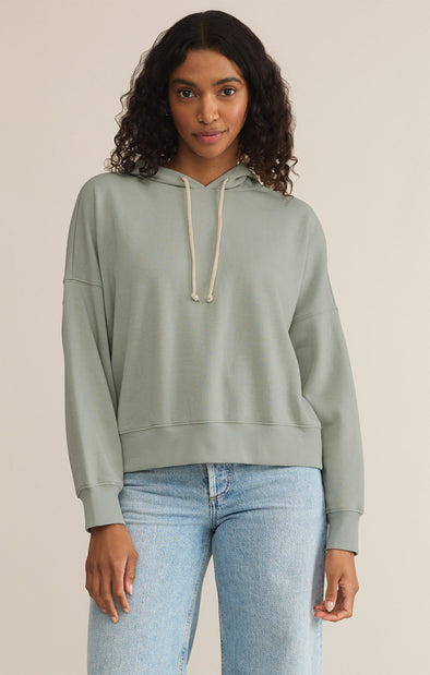 z supply infield hoodie long sleeve hooded cropped length relaxed fit sweatshirt sage green