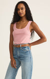 z supply elin rib tank scoop neck sleeveless wide strap bra friendly lighweight fitted ribbed basic tank top pink smoke