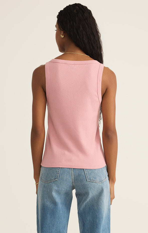z supply elin rib tank scoop neck sleeveless wide strap bra friendly lighweight fitted ribbed basic tank top pink smoke