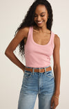 z supply elin rib tank scoop neck sleeveless wide strap bra friendly lighweight fitted ribbed basic tank top pink smoke