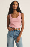 z supply elin rib tank scoop neck sleeveless wide strap bra friendly lighweight fitted ribbed basic tank top pink smoke