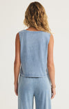 z supply solace jersey denim top v-neck sleeveless wide strap bra friendly lightweight button front mineral wash cropped relaxed fit cotton tank top