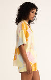 z supply tinsley riviera linen shirt collared short sleeve button front relaxed fit tropical floral print mellow yellow