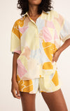 z supply tinsley riviera linen shirt collared short sleeve button front relaxed fit tropical floral print mellow yellow