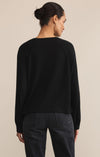 z supply about town top black crewneck long sleeve henley neckline brushed knit top