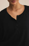 z supply about town top black crewneck long sleeve henley neckline brushed knit top