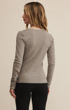 z supply stella stripe henley crewneck long sleeve button front lightweight knit top heather taupe