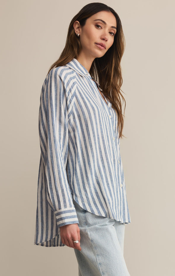 z supply perfect line top button up long sleeve relaxed fit striped collared boathouse