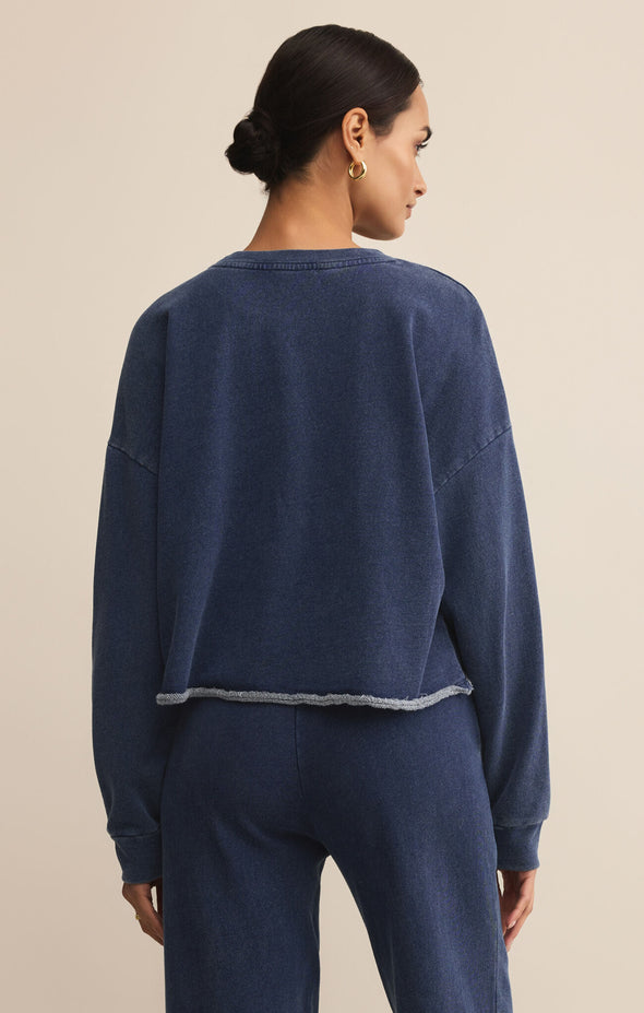 z supply circuit knit denim sweatshirt indigo