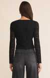 z supply aurora lace top crewneck long sleeve floral lace blouse black