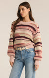 z supply asheville stripe sweater chunky knit colorful pattern plush yarns crewneck balloon sleeve rose bud