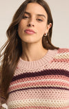 z supply asheville stripe sweater chunky knit colorful pattern plush yarns crewneck balloon sleeve rose bud