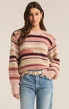 z supply asheville stripe sweater chunky knit colorful pattern plush yarns crewneck balloon sleeve rose bud