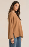 z supply modern sweater burro v-neckline relaxed fit side slit long sleeve oversized basic sweater camel brown