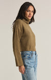 z supply ursa sweater top martini long sleeve ultra soft sweater knit turtleneck rib detail cropped length olive green