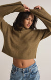 z supply ursa sweater top martini long sleeve ultra soft sweater knit turtleneck rib detail cropped length olive green