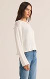 z supply emerson cropped sweater white lightweight cotton relaxed fit summer pullover crewneck long sleeve