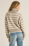 z supply josephine stripe sweater roll neck turtleneck rib detailing striped long sleeve relaxed fit taupe cream sweater