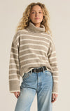 z supply josephine stripe sweater roll neck turtleneck rib detailing striped long sleeve relaxed fit taupe cream sweater