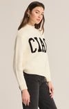 z supply ciao intarsia sweater ribbed detail mock neckline graphic pullover sweater long sleeve midweight relaxed fit sandstone cream