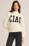 z supply ciao intarsia sweater ribbed detail mock neckline graphic pullover sweater long sleeve midweight relaxed fit sandstone cream