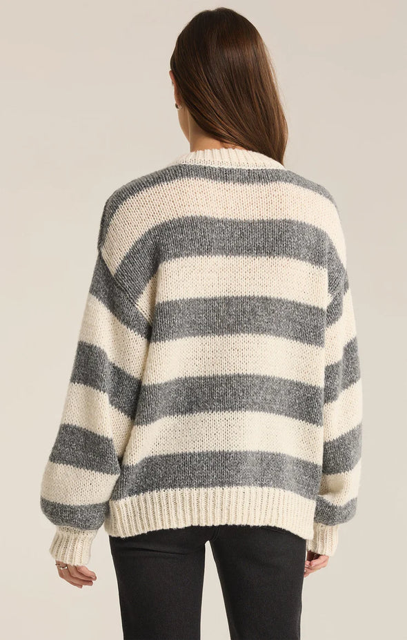 z supply anders stripe sweater classic heather grey oversized striped sweater crew neckline