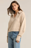 z supply redford sweater light oatmeal heather mohair henley sweater collared long sleeve relaxed fit ribbed detail cropped length cream