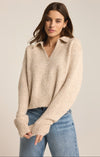 z supply redford sweater light oatmeal heather mohair henley sweater collared long sleeve relaxed fit ribbed detail cropped length cream