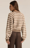 z supply este metallic stripe cardigan campfire brown v-neck shimmering metallic striped sweater button front balloon sleeve cropped length sweater