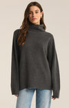 z supply richie sweater long sleeve relaxed fit turtle neck midweight basic sweater charcoal heather