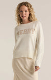 z supply merry metallic sweater long sleeve chunky merry graphic champagne